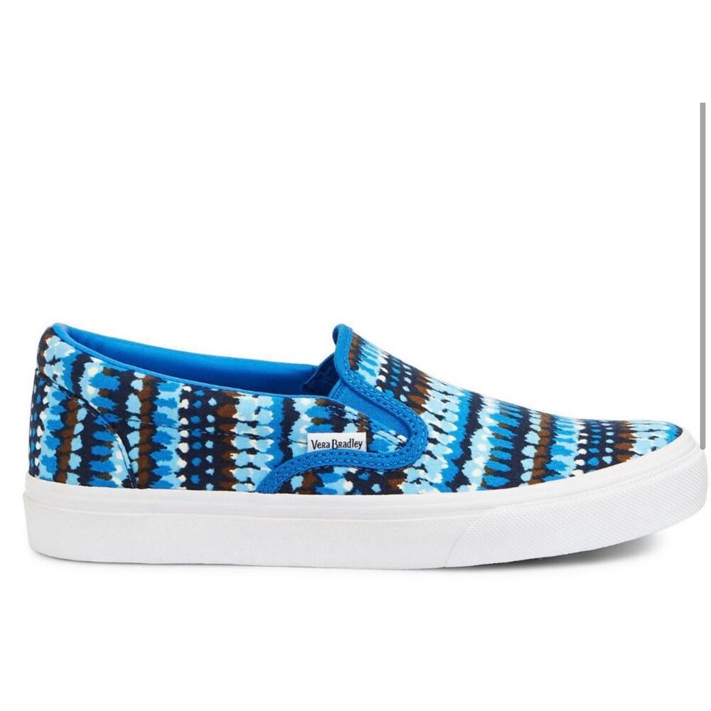 Vera Bradley Women's Canvas Patterned‎ Slip-On Sneakers Casual Blue and Brown 10